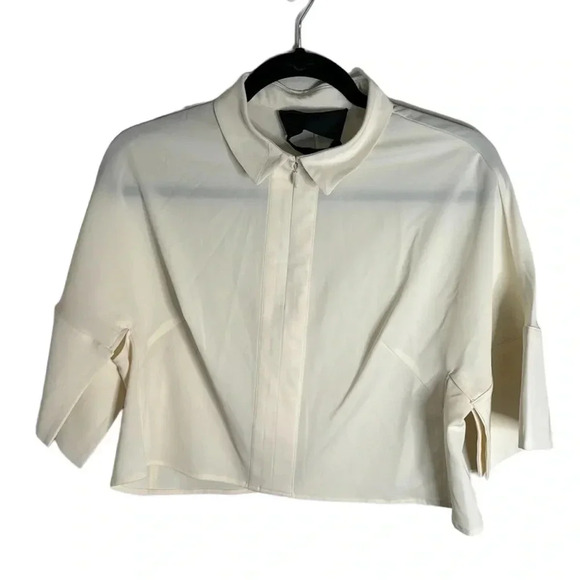 Behno Cream Half Zip Cropped Blouse Size Large - Picture 1 of 6